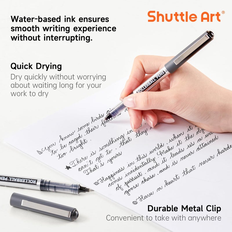 Shuttle Art أقلام شاتل آرت رولر بول، عبوة 25 قلم أسود بنقطة دقيقة، أقلام حبر سائل 0.5 مم للكتابة وتدوين الملاحظات في المدرسة والمكتب - Image 3